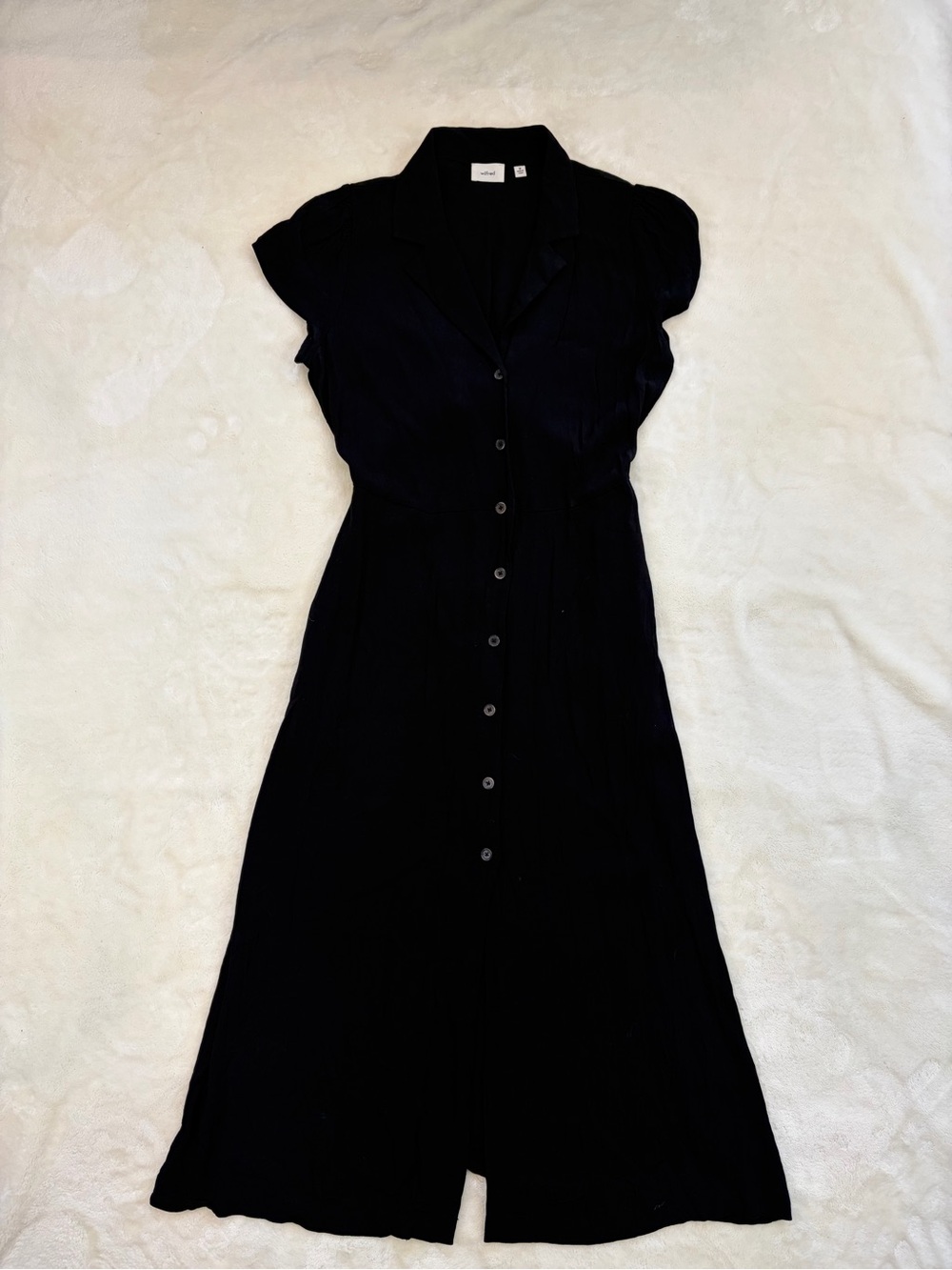 Wilfred Aritzia Black Button Front Midi Dress Puff Sleeve Tie Back M